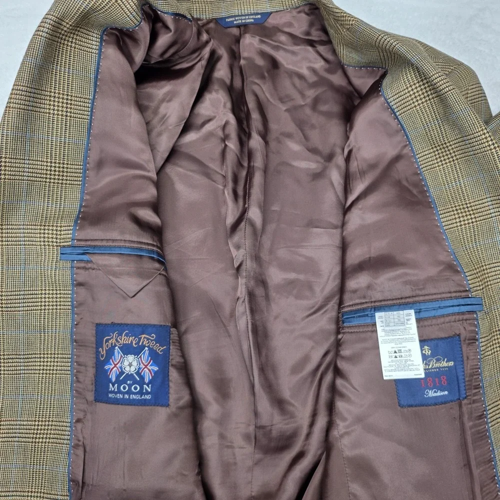 Brooks Brothers Madison 1818 Blazer Yorkshire Tweed Wool Men Sz 42L Glen Plaid